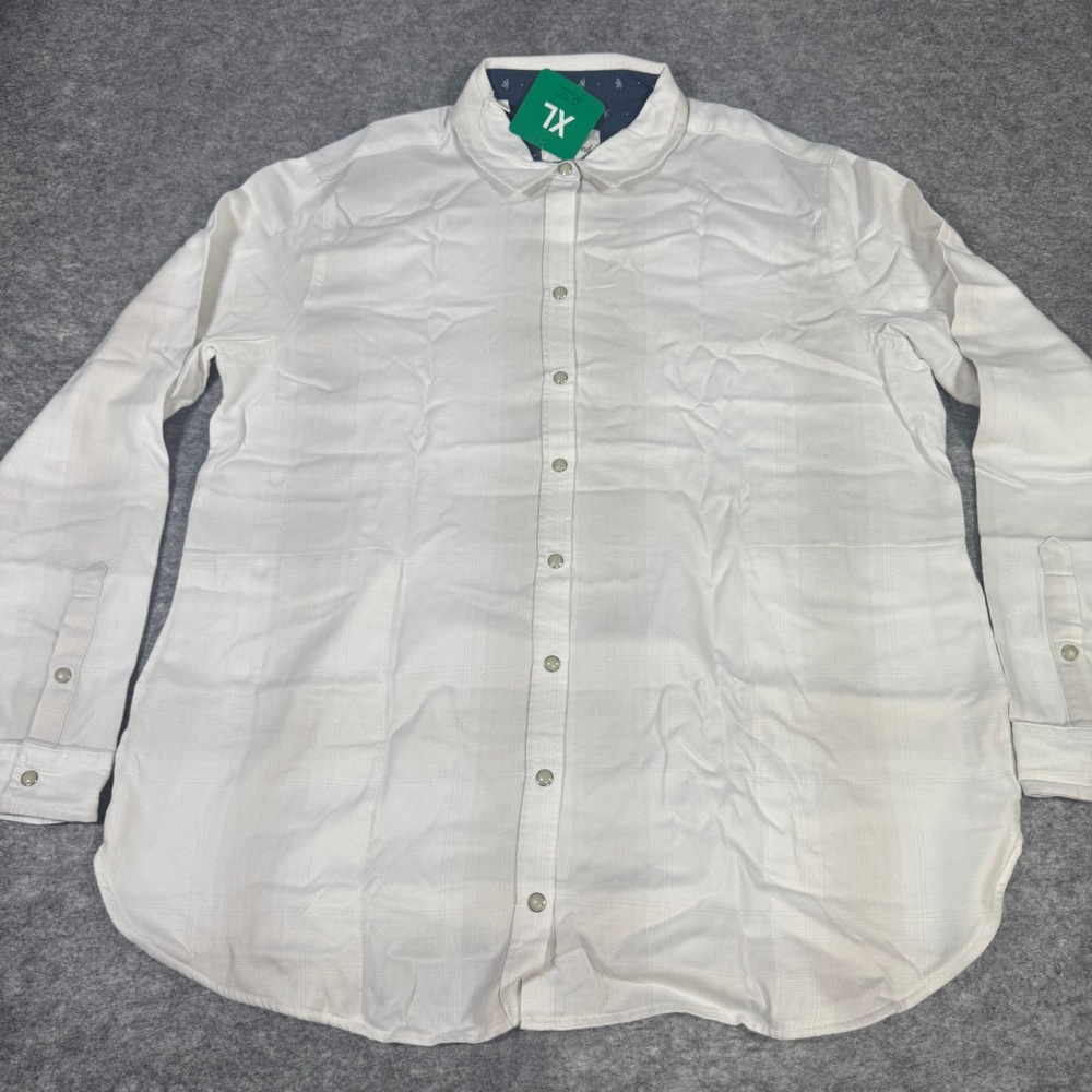 Jachs Girlfriend Women White Windowpane Snap Button Down Shirt XL New